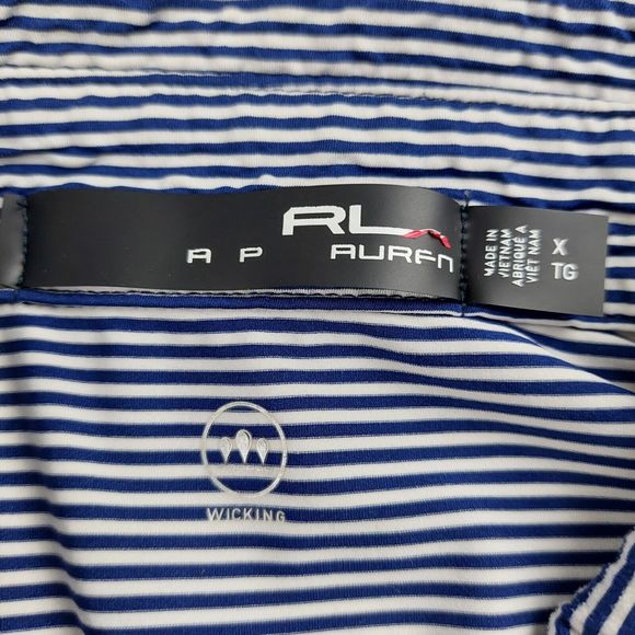 Ralph Lauren RLX Shirt Polo Mens XL TG Blue Striped Golf Wicking Stretch Comfort - Picture 5 of 7